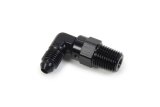 Fitting - Adapter - 90 Degree - 4 AN Male to 1/4 in NPT Male Swivel - Aluminum - Black Anodized - Each thumbnail 1