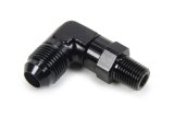 Fitting - Adapter - 90 Degree - 8 AN Male to 1/4 in NPT Male Swivel - Aluminum - Black Anodized - Each thumbnail 1