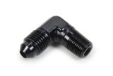 Fitting - Adapter - 90 Degree - 4 AN Male to 1/8 in NPT Male - Aluminum - Black Anodized - Each thumbnail 1