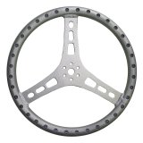 Steering Wheel - Lightweight - 15 in Diameter - 1.25 in Grip Diameter - Flat - 3-Spoke - Drilled Shot Peened Grip - Aluminum - Natural - Each thumbnail 1