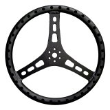 Steering Wheel - Lightweight - 15 in Diameter - 1.25 in Grip Diameter - Flat - 3-Spoke - Drilled Shot Peened Grip - Aluminum - Black Powder Coat - Each thumbnail 1