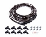 Spark Plug Wire Set - Spiral Core - 7.8 mm - Lacquer Covered Cotton Braid - Black / Orange - Straight Boots - HEI Style Terminal - Universal - Kit thumbnail 1