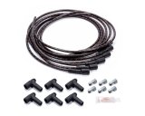 Spark Plug Wire Set - Spiral Core - 7.8 mm - Lacquer Covered Cotton Braid - Black / Orange - Straight Boots - HEI Style Terminal - Universal - Kit thumbnail 1
