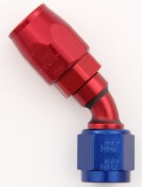 Fitting - Hose End - 45 Degree - 12 AN Hose to 12 AN Female - Double Swivel - Aluminum - Blue / Red Anodized - Each thumbnail 1