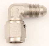 Fitting - Adapter - 90 Degree - 4 AN Female Swivel to 4 AN Male - Low Profile - Steel - Nickel Plated - Each thumbnail 1