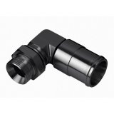 Fitting - Adapter - 90 Degree 16 AN Male to 16 AN O-Ring Bulkhead - Straight 16 AN Female to 1-1/2 in Hose Barb - Aluminum - Black Anodized - Each thumbnail 1
