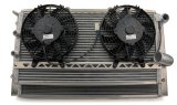 Radiator and Fan - 27.5 in W x 15 in H x 2.5 in D - Dual Pass - Dual Fans - Passenger Side Inlet - Passenger Side Outlet - Aluminum - Natural - NASCAR Whelen Modified LFR Chassis - Kit thumbnail 1