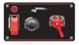 Switch Panel - Dash Mount - Elite - 6.7 x 3.7 in - 1 Safety Cover Toggle / 1 Momentary Button / 1 Rotary - Indicator Light - Black Anodized - Each thumbnail 1