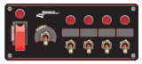 Switch Panel - Dash Mount - Elite - 8.6 x 3.7 in - 1 Safety Cover Toggle / 1 Momentary Toggle / 4 Toggles - Indicator Lights - Black Anodized - Each thumbnail 1