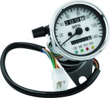 Bikers Choice 2.5 Inch Chrome 2:1 Universal Mini Speedo w LED Indicators White Face 140 Mph thumbnail 1