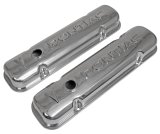 Summit Racing™ Diecast Logo Aluminum Valve Covers SUM-440416 Covers, Stock Height, Cast Aluminum, Pontiac Logo, Polished, Pontiac, V8, Pair thumbnail 1